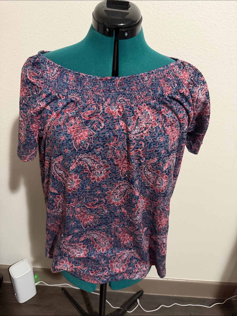 Croft & barrow short sleeve floral blue,pink and white blouse